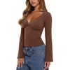image:imageREORIA Womens Wrap Deep V Neck Shirts Long Bell Sleeve Going Out TopsCoffee