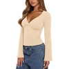 image:imageREORIA Womens Wrap Deep V Neck Shirts Long Bell Sleeve Going Out TopsCream