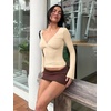 image:imageREORIA Womens Wrap Deep V Neck Shirts Long Bell Sleeve Going Out TopsCream
