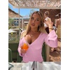 image:imageREORIA Womens Wrap Deep V Neck Shirts Long Bell Sleeve Going Out TopsPink