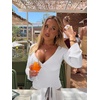 image:imageREORIA Womens Wrap Deep V Neck Shirts Long Bell Sleeve Going Out TopsWhite