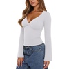 image:imageREORIA Womens Wrap Deep V Neck Shirts Long Bell Sleeve Going Out TopsWhite