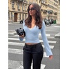 image:imageREORIA Womens Wrap Tops Long Sleeve V Neck Tie Back Shrugs Crop CardiganBaby Blue