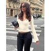 image:imageREORIA Womens Wrap Tops Long Sleeve V Neck Tie Back Shrugs Crop CardiganBeige