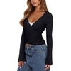 image:imageREORIA Womens Wrap Tops Long Sleeve V Neck Tie Back Shrugs Crop CardiganBlack