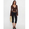 image:imageREORIA Womens Wrap Tops Long Sleeve V Neck Tie Back Shrugs Crop CardiganBrown
