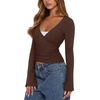 image:imageREORIA Womens Wrap Tops Long Sleeve V Neck Tie Back Shrugs Crop CardiganBrown