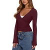 image:imageREORIA Womens Wrap Tops Long Sleeve V Neck Tie Back Shrugs Crop CardiganBurgundy