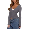 image:imageREORIA Womens Wrap Tops Long Sleeve V Neck Tie Back Shrugs Crop CardiganGray