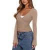 image:imageREORIA Womens Wrap Tops Long Sleeve V Neck Tie Back Shrugs Crop CardiganKhaki