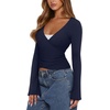 image:imageREORIA Womens Wrap Tops Long Sleeve V Neck Tie Back Shrugs Crop CardiganNavy