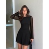 image:imageREORIA Womens Y2K Boat Neck Sheer Mesh Ruched Long Sleeve Mini DressesBlack Onyx