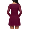 image:imageREORIA Womens Y2K Boat Neck Sheer Mesh Ruched Long Sleeve Mini DressesCordovan