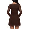 image:imageREORIA Womens Y2K Boat Neck Sheer Mesh Ruched Long Sleeve Mini DressesShaved Chocolate
