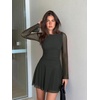 image:imageREORIA Womens Y2K Boat Neck Sheer Mesh Ruched Long Sleeve Mini DressesThyme