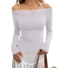 image:imageREORIA Off the Shoulder Tops for Women 2026 Fall Long Sleeve Lace Going Out Slim Fit Top ClothesWhite