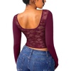 image:imageREORIA Women Boat Neck Lace Back Crop Tops Long Sleeve Double Lined ShirtsCordovan