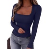 image:imageREORIA Women Built in Bra Long Sleeve Square Neck Top Shirt 2026 Fall Slim Fit Basic Trendy ClothesNavy Blue