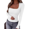 image:imageREORIA Women Built in Bra Long Sleeve Square Neck Top Shirt 2026 Fall Slim Fit Basic Trendy ClothesWhite