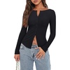 image:imageREORIA Women Lightweight Cropped Cardigan Slim Ribbed Knit Shirt Button TopBlack