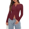image:imageREORIA Women Lightweight Cropped Cardigan Slim Ribbed Knit Shirt Button TopBurgundy