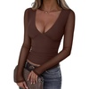 image:imageREORIA Women Long Sleeve Sexy Sheer Mesh V Neck Going Out Top Shirts with Built in Bra 2026 Fall ClothesCoffee