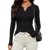image:imageREORIA Womens Cotton Long Sleeve Henley Shirt Casual Work Ribbed Knit TopsBlack