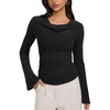 image:imageREORIA Womens Cowl Neck Ribbed Knit Long Bell Sleeve Going Out Tops BlouseBlack