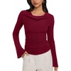 image:imageREORIA Womens Cowl Neck Ribbed Knit Long Bell Sleeve Going Out Tops BlouseBurgundy