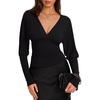 image:imageREORIA Womens Deep V Neck Batwing Sleeve Cinched Waist Tops for Going OutBlack