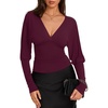 image:imageREORIA Womens Deep V Neck Batwing Sleeve Cinched Waist Tops for Going OutBurgundy