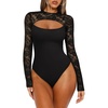 image:imageREORIA Womens Lace Cutout Front Bodysuits Long Sleeve Bodysuit Tops TrendyBlack