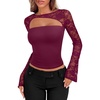 image:imageREORIA Womens Lace Tops Going Out Long Sleeve ShirtsCordovan