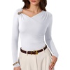 image:imageREORIA Womens Long Sleeve Asymmetrical Shirts Going Out Ruched Wrap TopsBrilliant White