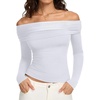 image:imageREORIA Womens Long Sleeve Off Shoulder T Shirts Mesh Going Out TopsBrilliant White
