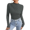 image:imageREORIA Womens Long Sleeve Ruched Bodysuit TopsThyme