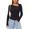 image:imageREORIA Womens Long Sleeve Shirts Asymmetrical Neck Going Out TopsBlack