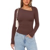 image:imageREORIA Womens Long Sleeve Shirts Asymmetrical Neck Going Out TopsBrown