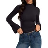 image:imageREORIA Womens Mock Neck Long Sleeve Top Slim Fit Stretch Bell SleeveBlack Onyx