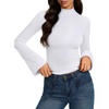 image:imageREORIA Womens Mock Neck Long Sleeve Top Slim Fit Stretch Bell SleeveBrilliant White