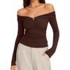 image:imageREORIA Womens Off Shoulder Long Sleeve Going Out Tops Slim Fit Ruched ShirtDark Coffee