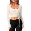 image:imageREORIA Womens Pilates Wrap Tops V Neck Tie Long Sleeve Yoga Workout ShirtBeige