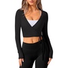 image:imageREORIA Womens Pilates Wrap Tops V Neck Tie Long Sleeve Yoga Workout ShirtBlack