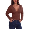 image:imageREORIA Womens V Neck Batwing Sleeve Ruched Fitted Going Out Tops 2026 FallBrown
