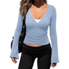 image:imageREORIA Womens Wrap Tops Long Sleeve V Neck Tie Back Shrugs Crop CardiganBaby Blue