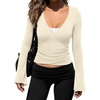 image:imageREORIA Womens Wrap Tops Long Sleeve V Neck Tie Back Shrugs Crop CardiganBeige