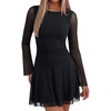 image:imageREORIA Womens Y2K Boat Neck Sheer Mesh Ruched Long Sleeve Mini DressesBlack Onyx