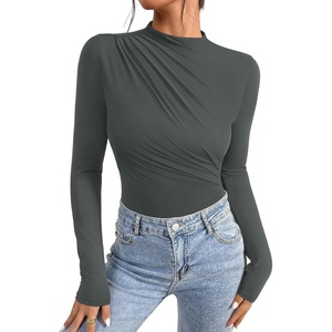 image:imageREORIA Womens Long Sleeve Ruched Bodysuit TopsThyme