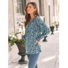 imageAUTOMET Long Sleeve Shirts Womens Pleated Business Casual Blouses with Smocked CuffsFloral Blue