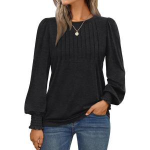 imageAUTOMET Long Sleeve Shirts Womens Pleated Business Casual Blouses with Smocked CuffsBlack